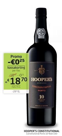 Promoties Hooper’s constitutional constitutional porto 10 years old - Rode wijnen - Geldig van 17/11/2023 tot 30/11/2023 bij BelBev