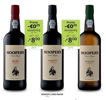 Promotions Hooper’s lord mayor ruby - Vins rouges - Valide de 17/11/2023 à 30/11/2023 chez BelBev
