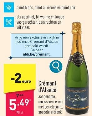 Promoties Crémant d`alsace - Schuimwijnen - Geldig van 27/11/2023 tot 08/12/2023 bij Aldi