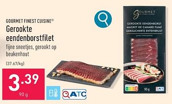 Promoties Gerookte eendenborstfilet - Gourmet Finest Cuisine - Geldig van 27/11/2023 tot 08/12/2023 bij Aldi