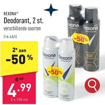 Promoties Deodorant - Rexona - Geldig van 01/12/2023 tot 08/12/2023 bij Aldi
