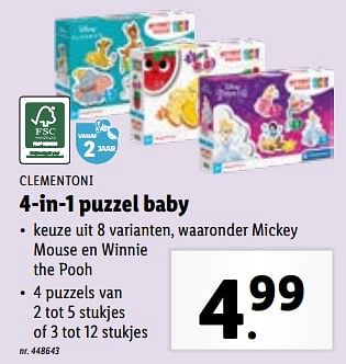 Promoties 4-in-1 puzzel baby - Clementoni - Geldig van 29/11/2023 tot 05/12/2023 bij Lidl