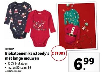 Promoties Biokatoenen kerstbody‘s met lange mouwen - Lupilu - Geldig van 29/11/2023 tot 05/12/2023 bij Lidl