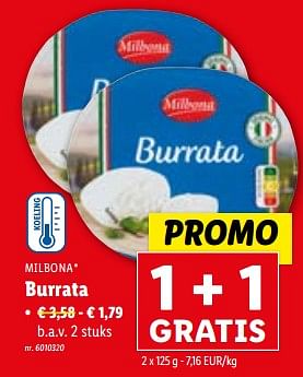 Promoties Burrata - Milbona - Geldig van 29/11/2023 tot 05/12/2023 bij Lidl