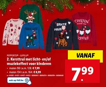 Promoties Kersttrui met licht- en-of muziekeffect voor kinderen - Huismerk - Lidl - Geldig van 29/11/2023 tot 05/12/2023 bij Lidl