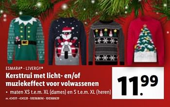 Promoties Kersttrui met licht- en-of muziekeffect voor volwassenen - Huismerk - Lidl - Geldig van 29/11/2023 tot 05/12/2023 bij Lidl