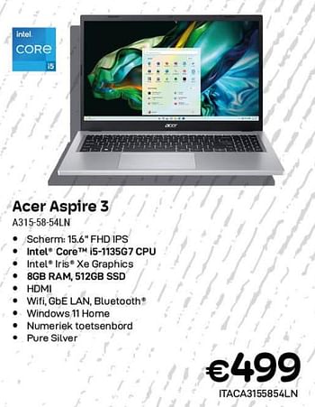 Promoties Acer aspire 3 a315-58-54ln - Acer - Geldig van 01/11/2023 tot 30/11/2023 bij Compudeals