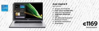Promotions Acer aspire 5 a517-53-57v1 - Acer - Valide de 01/11/2023 à 30/11/2023 chez Compudeals