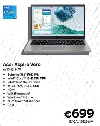 Promoties Acer aspire vero av15-52-54av - Acer - Geldig van 01/11/2023 tot 30/11/2023 bij Compudeals