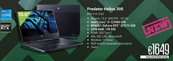Promoties Acer predator helios 300 ph315-55-72xq - Acer - Geldig van 01/11/2023 tot 30/11/2023 bij Compudeals
