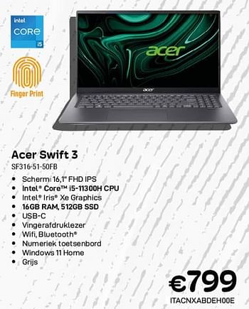 Promoties Acer swift 3 ‘sf316-51-50fb - Acer - Geldig van 01/11/2023 tot 30/11/2023 bij Compudeals