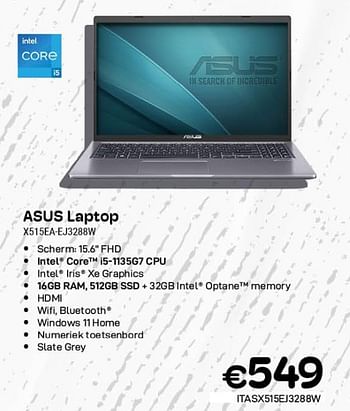 Promoties Asus laptop x515ea-ej3288w - Asus - Geldig van 01/11/2023 tot 30/11/2023 bij Compudeals