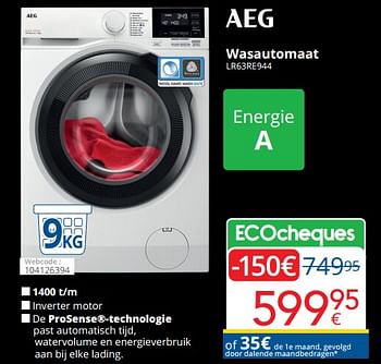 Promoties Aeg wasautomaat lr63re944 - AEG - Geldig van 12/11/2023 tot 30/11/2023 bij Eldi
