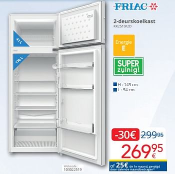 Promoties Friac 2-deurskoelkast kk2519-2d - Friac - Geldig van 12/11/2023 tot 30/11/2023 bij Eldi