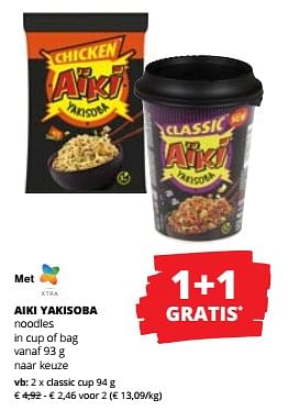 Promoties Aiki yakisoba noodles classic cup - Aiki - Geldig van 16/11/2023 tot 29/11/2023 bij Spar (Colruytgroup)