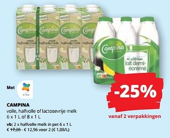 Promoties Campina halfvolle melk - Campina - Geldig van 16/11/2023 tot 29/11/2023 bij Spar (Colruytgroup)