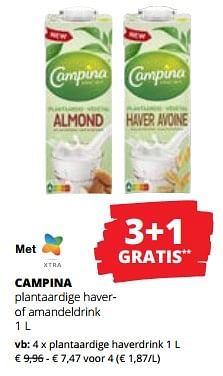 Promoties Campina plantaardige haverdrink - Campina - Geldig van 16/11/2023 tot 29/11/2023 bij Spar (Colruytgroup)