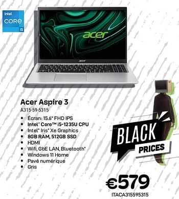 Promotions Acer aspire 3 a315-59-5315 - Acer - Valide de 01/11/2023 à 30/11/2023 chez Compudeals