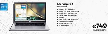 Promotions Acer aspire 3 a317-54-59rh - Acer - Valide de 01/11/2023 à 30/11/2023 chez Compudeals