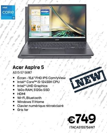 Promotions Acer aspire 5 a515-57-56w7 - Acer - Valide de 01/11/2023 à 30/11/2023 chez Compudeals
