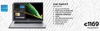 Promotions Acer aspire 5 a517-53-57v1 - Acer - Valide de 01/11/2023 à 30/11/2023 chez Compudeals