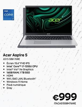 Promotions Acer aspire 5 as15-58m-76we - Acer - Valide de 01/11/2023 à 30/11/2023 chez Compudeals