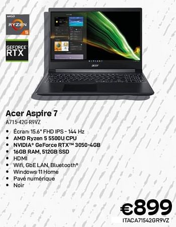 Promotions Acer aspire 7 a715-42g-r9vz - Acer - Valide de 01/11/2023 à 30/11/2023 chez Compudeals