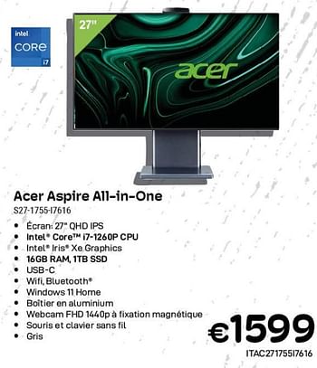 Promotions Acer aspire all-in-one s27-1755-17616 - Acer - Valide de 01/11/2023 à 30/11/2023 chez Compudeals