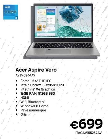 Promotions Acer aspire vero av15-52-54av - Acer - Valide de 01/11/2023 à 30/11/2023 chez Compudeals