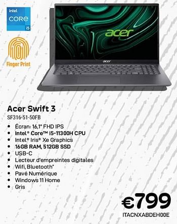 Promotions Acer swift 3 ‘sf316-51-50fb - Acer - Valide de 01/11/2023 à 30/11/2023 chez Compudeals