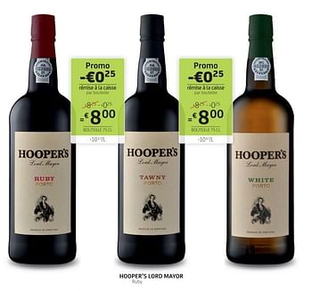 Promotions Hooper’s lord mayor ruby - Vins rouges - Valide de 17/11/2023 à 30/11/2023 chez BelBev