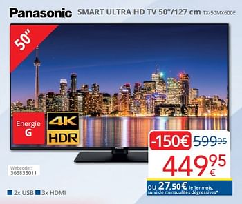 Promotions Panasonic smart ultra hd tv 50``-127 cm tx-50mx600e - Panasonic - Valide de 12/11/2023 à 30/11/2023 chez Eldi