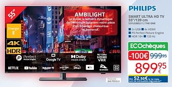 Promotions Philips smart ultra hd tv 55``-139 cm 55pus8802-12 the one - Philips - Valide de 12/11/2023 à 30/11/2023 chez Eldi