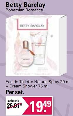 Promoties Betty barclay bohemian romance eau de toilette natural spray + cream shower - Betty Barclay - Geldig van 08/11/2023 tot 05/12/2023 bij De Online Drogist