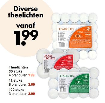 Promoties Diverse theelichten - Huismerk - Wibra - Geldig van 20/11/2023 tot 03/12/2023 bij Wibra