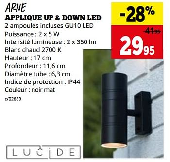 Promotions Arne applique up + down led - Lucide - Valide de 20/11/2023 à 03/12/2023 chez Dema