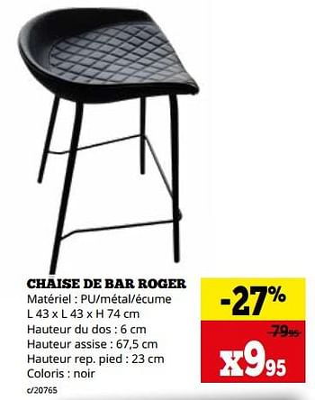 Promotions Chaise de bar roger - Produit maison - Dema - Valide de 20/11/2023 à 03/12/2023 chez Dema