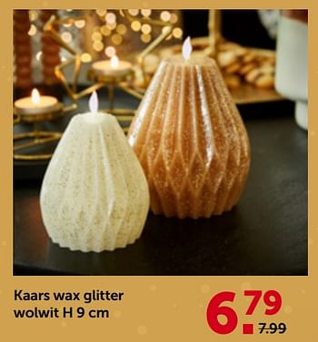 Promoties Kaars wax glitter wolwit - Huismerk - Aveve - Geldig van 29/11/2023 tot 10/12/2023 bij Aveve