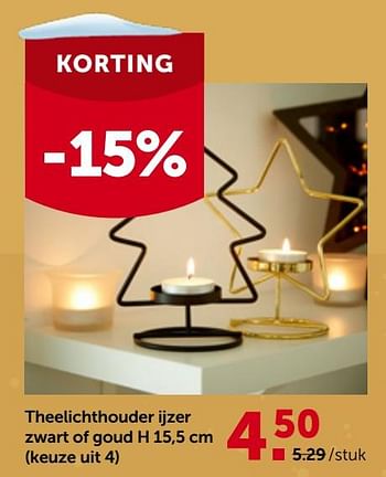 Promoties Theelichthouder ijzer zwart of goud - Huismerk - Aveve - Geldig van 29/11/2023 tot 10/12/2023 bij Aveve