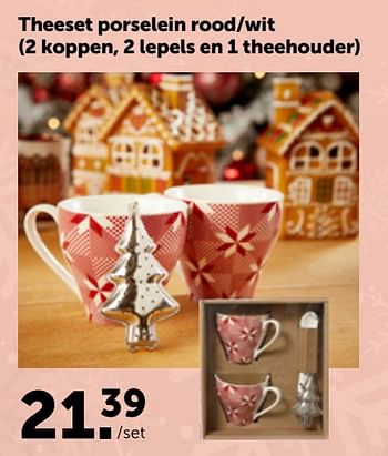 Promoties Theeset porselein rood-wit - Huismerk - Aveve - Geldig van 29/11/2023 tot 10/12/2023 bij Aveve