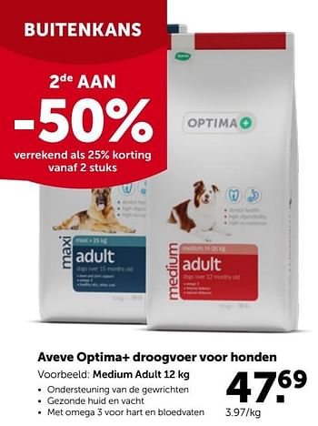 Promoties Aveve optima+ droogvoer voor honden medium adult - Huismerk - Aveve - Geldig van 29/11/2023 tot 10/12/2023 bij Aveve