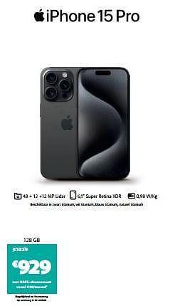 Promoties Apple iphone 15 pro 128 gb - Apple - Geldig van 28/11/2023 tot 18/12/2023 bij Base