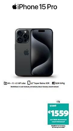 Promotions Apple iphone 15 pro 1tb - Apple - Valide de 28/11/2023 à 18/12/2023 chez Base