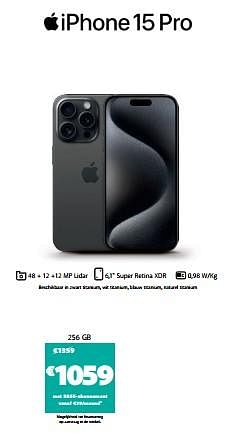 Promotions Apple iphone 15 pro 256 gb - Apple - Valide de 28/11/2023 à 18/12/2023 chez Base
