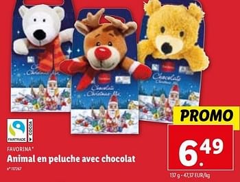 Promotions Animal en peluche avec chocolat - Favorina - Valide de 29/11/2023 à 05/12/2023 chez Lidl