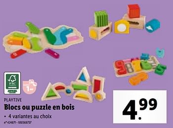 Promoties Blocs ou puzzle en bois - Playtive - Geldig van 29/11/2023 tot 05/12/2023 bij Lidl