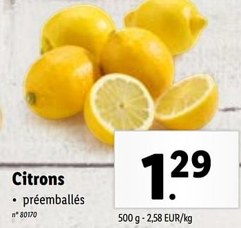 Promotions Citrons - Produit maison - Lidl - Valide de 29/11/2023 à 05/12/2023 chez Lidl