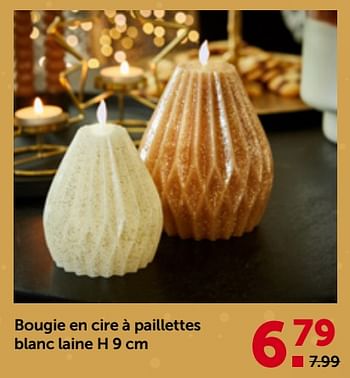 Promotions Bougie en cire à paillettes blanc laine - Produit maison - Aveve - Valide de 29/11/2023 à 10/12/2023 chez Aveve