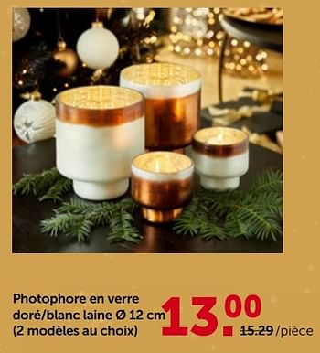 Promoties Photophore en verre doré-blanc laine - Huismerk - Aveve - Geldig van 29/11/2023 tot 10/12/2023 bij Aveve