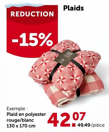 Promotions Plaid en polyester rouge-blanc - Produit maison - Aveve - Valide de 29/11/2023 à 10/12/2023 chez Aveve